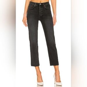 Re/Done High Rise Stove Pipe Straight Leg Jeans Denim in Aged Black Size 24